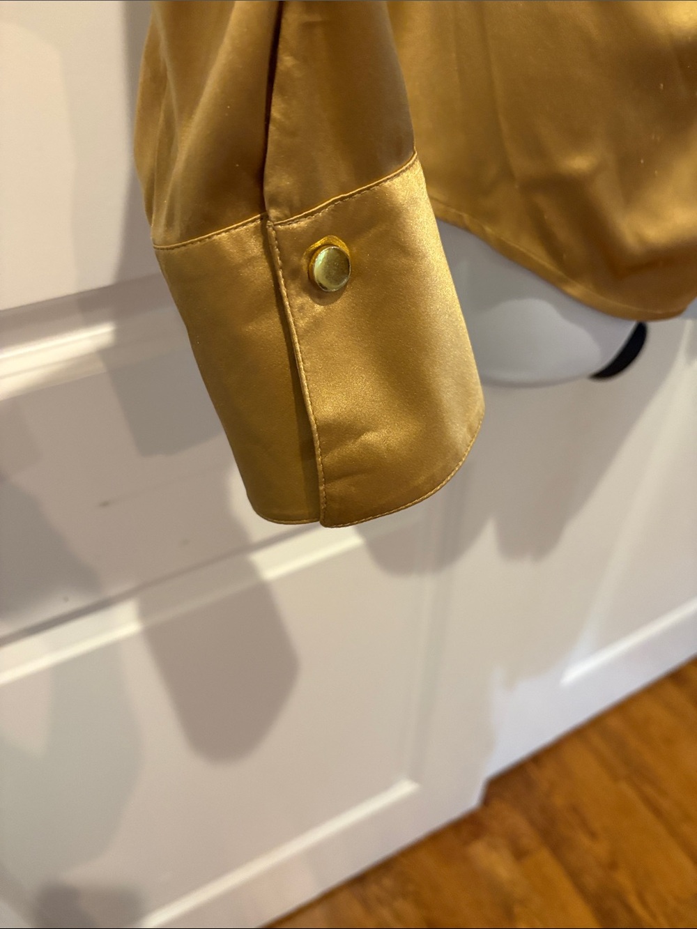 Cache Gold Satin Ruched Button-Down Blouse - Picture 3 of 8